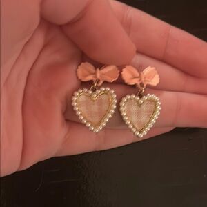 Heart-Shaped Pearl Earrings with Pink Bow coquette